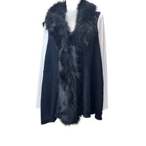 Surell Black Wrap with Faux Fur Collar Winter Layer.  Size OS | NWT